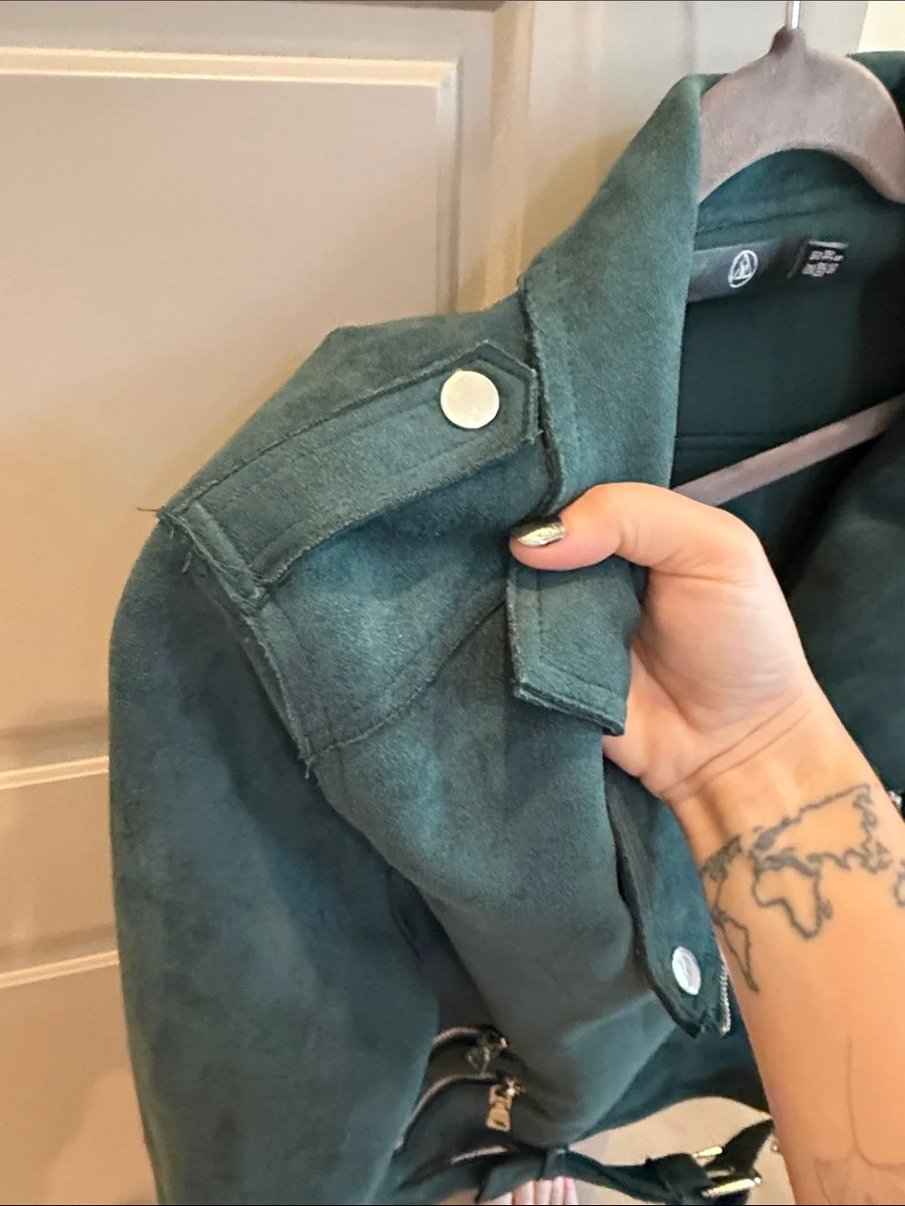 Nasty Gal Teal Suede Moto Jacket with Asymmetrical Zipper